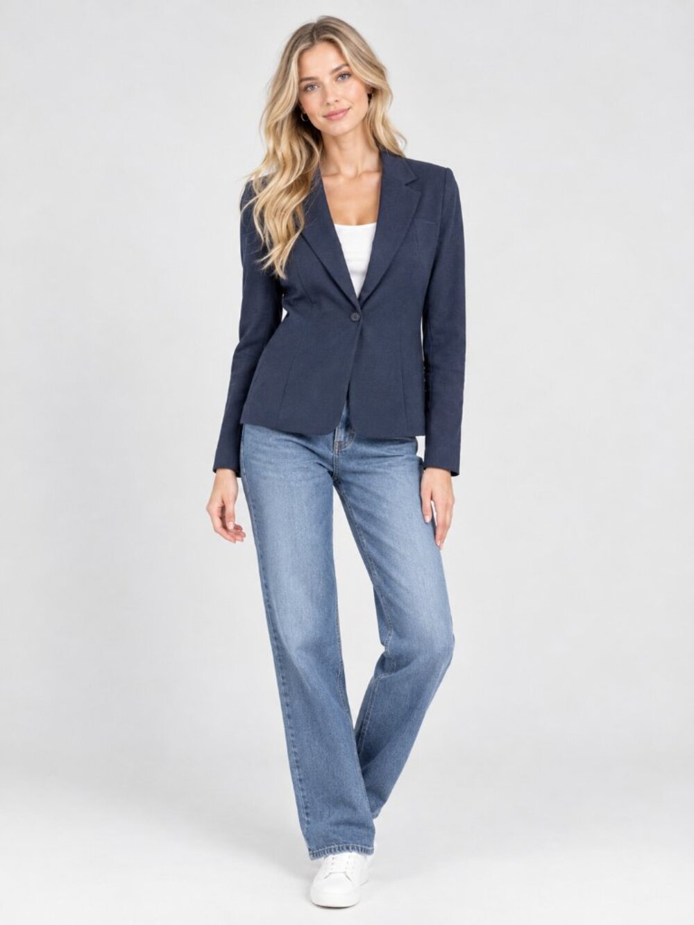 2/$30 TAHARI Lapel Notch One-Button Blazer Jacke Navy 8#A5200